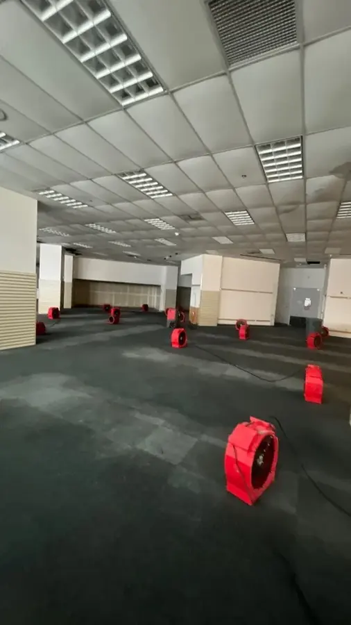 Air movers drying a great room after a leak in a Bonney Lake, WA home